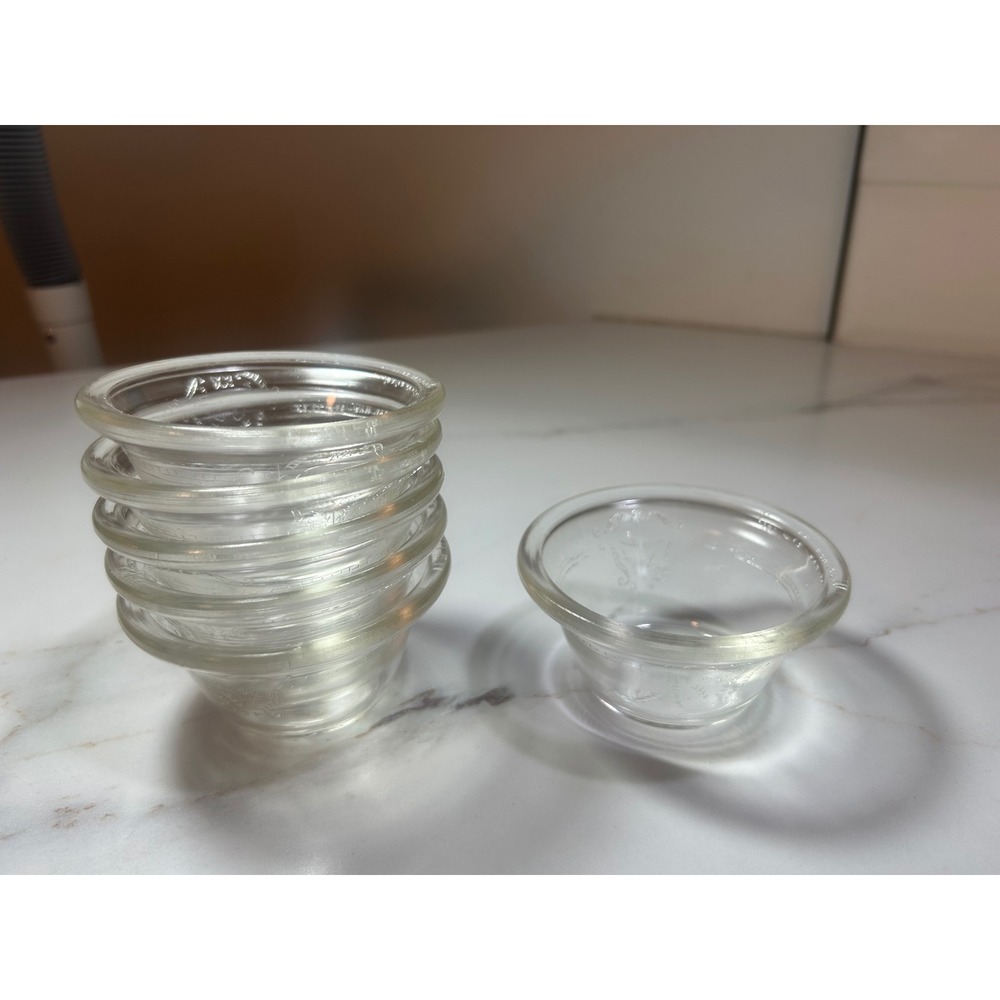 Glasbake Vintage‎ Clear Glass Custard Cups Ramekins Etched Floral Set of 6